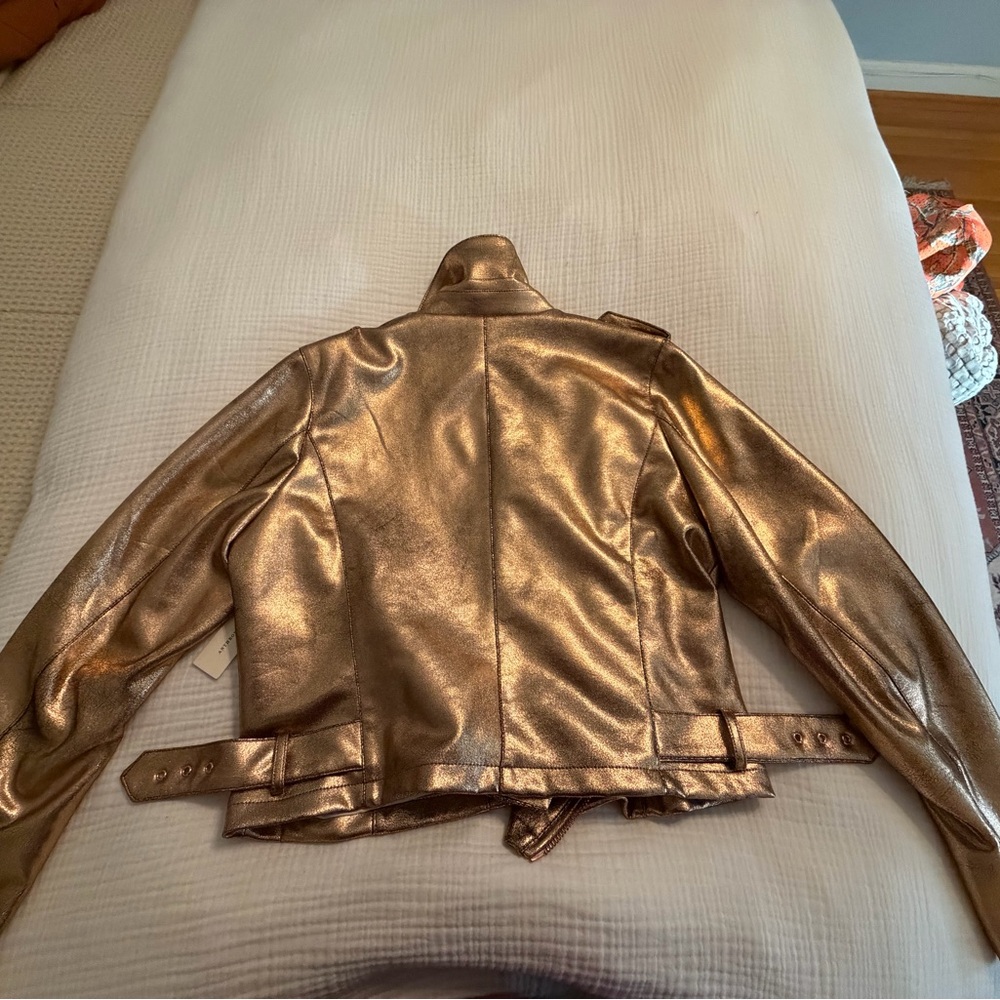 Anthropologie Metallic Gold Leather Jacket